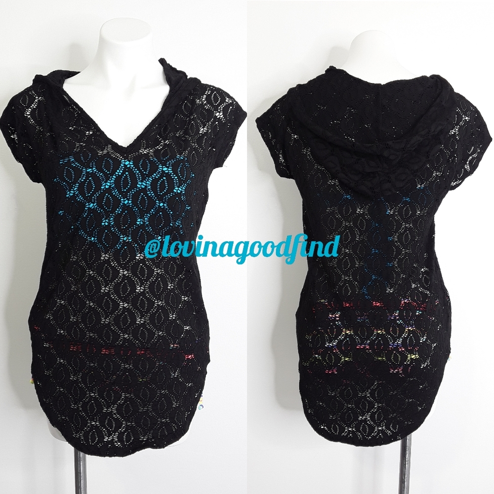 Jordan Taylor Black Lace Hooded Coverup EUC sz M
